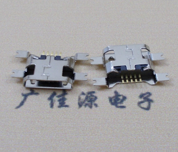 龙门镀镍Micro USB 插座四脚贴 直边沉板1.6MM尺寸结构